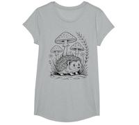 Vintage Cottagecore - Hérisson Mignon et esthétique avec Champignons T-Shirt, Fille, Gris Chiné, M
