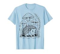 Vintage Cottagecore - Hérisson Mignon et esthétique avec Champignons T-Shirt, Homme, Bleu Céleste, XXL