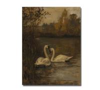 Vintage Couples Swan Rustic Canvas Poster Romantic Love Wall Art Print Minimalist Moody Dark Farmhouse Decor Painting(30x50cm/Frameless)