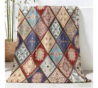 Vintage Couverture Toutes Saisons à Marocain Géométrique Motif - Plaid Douillet Réversible et Couvre-lit en Peluche Rouge, Couverture Moelleuse pour Adultes et Enfants 130 x 150 cm