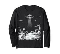 Vintage Cowboy UFO Encounter Retro Western Desert Country Manche Longue