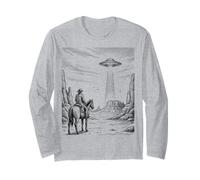 Vintage Cowboy UFO Encounter Retro Western Desert Country Manche Longue