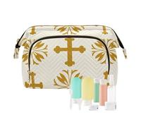 Vintage Cross Floral Gold Travel Cosmetic Bag Zipper Femmes Porte-monnaie pour Cosmétique Maquillage Monedero de Tela para Mujer, Croix vintage floral doré, Moderne