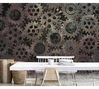 Vintage Cubic Gears Industrial Art Papier Peint 3D Installation Facile Intissé Tapisserie Bureau Salon Canapé Chambre Décoration Murale-350cm×256cm