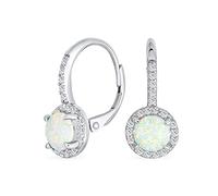Vintage Cubic Zirconia Halo CZ Square Round Solitaire Circle Gemstone White Orange Fire Created Opal Drop Earrings For Women Rose Gold Plated .925 Argent Sterling Lever Back October Pierre De (Pierres