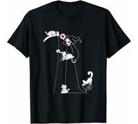 Vintage Cute Grim Reaper Cat Satanic Hail Satan Occult O Neck 100% Cotton Casual Unisex T Shirt Black S
