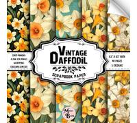 Vintage Daffodil Scrapbook Paper: Double Sided Sheets | Floral Pattern for Origami, Journaling, Collage, and Various DIY Craft Projects | 8.5" x 8.5" (21.59 x 21.59 cm)