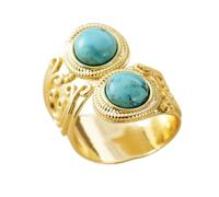 Vintage Dames 2 Pierre Améthyste Turquoise Bague Cocktail Réglable Argent Plaqué Bague Anniversaire Bijoux,Or Turquoise,Ajustable