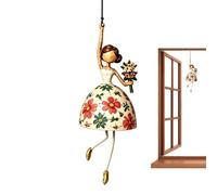 Vintage Dancing Lady Ornament - Folk Art Wind Spinner | Whimsical Resin Fig | 3.3x3.3x7.1 Inch Size, Swaying Pendant With Lanyard, Rustic Cottage Windmill Decor, Covered Porch & Garden