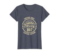 Vintage d'anniversaire Depuis février 2017 T-Shirt, Femme, Bleu Chiné, S
