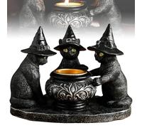 Vintage Dark Witch Cat Candle Holder, Gothic Black Cat Candle Holder with Witch Hat, Black Cats Halloween Decor, Halloween Decorations Indoor Party Mantel Coffe Table Centerpiece Decor(1Pc)