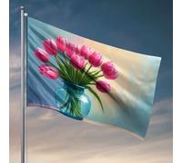 Vintage Decor A Bouquet de tulipes roses dans un vase bleu. Drapeau décoration d'intérieur pour homme Décorations de bière pour caverne d'homme (120 x 180 cm)