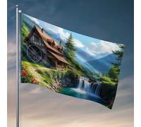 Vintage Decor Idyllic Cottage By The Waterfall Flag Man Cabe Decor Deck Decor (120 x 180 cm)