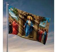 Vintage Decor Saintly Figures se rassemblent dans une arche ornée, entourée par la nature et les êtres célestes. Drapeau Mancave Accessoires Hommes Stuff pour chambre de garçon (30 x 45 cm)