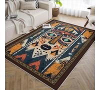Vintage Design 120x180 Area Tapis for Salon Machine Lavable Tribal Face Graphic Chambre carpette Bas Poil Navy Orange Cream African Descente de lit No Slip Office Cuisine Home Entree Decor