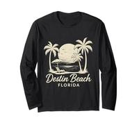 Vintage Destin Beach Florida FL | Design rétro Plage Coucher de Soleil Manche Longue