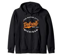 Vintage Detroit Motor City Michigan Texte Orange Sweat à Capuche