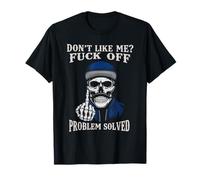 Vintage Dont Like Me Fuck Off Problem Resolved Skull Skeleton T-Shirt