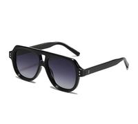 Vintage Double Bridges Polarized Men Square Sunglasses Fashion Women Sun Glasses Trending Rivets Yellow Blue UV400(Black Gray Gradient)