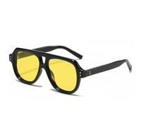 Vintage Double Bridges Polarized Men Square Sunglasses Fashion Women Sun Glasses Trending Rivets Yellow Blue UV400(Black Yellow)