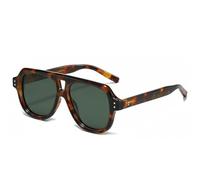 Vintage Double Bridges Polarized Men Square Sunglasses Fashion Women Sun Glasses Trending Rivets Yellow Blue UV400(Leopard Dark Green)