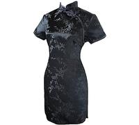Vintage Dragon et Phénix Short Qipao Élégant Femmes Cheongsam Mandarin Col Sexy Mini Robe Chinoise Oversize Noir 3 XXL, Noir 3, XXL