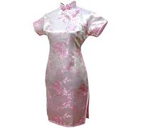 Vintage Dragon et Phoenix Short Qipao Élégant Femmes Cheongsam Mandarin Col Sexy Mini Robe Chinoise Oversize, rose, M