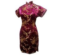 Vintage Dragon et Phoenix Short Qipao Élégant Femmes Cheongsam Mandarin Col Sexy Mini Robe Chinoise Oversize, Bordeaux 2, M