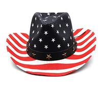 Vintage Drapeau Américain Cowboy Chapeau Style Occidental Large Bord - Parti Patriotique Memorial Day Cap pour Hommes Femmes