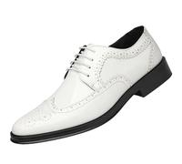 Vintage Dress Formal Shoes for Men Synthetic Leather Lace-up Pointed Toe Block Heel Classic Business(White,43 EU)
