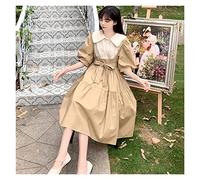 Vintage Dress Woman Autumn Dresses Puff Sleeve Robe Loose Waist and Thin Skirt to The Ankle (Color : A Size : S Code) (B M Code)