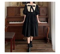 Vintage Dress Woman Autumn Dresses Puff Sleeve Robe Loose Waist and Thin Skirt to The Ankle (Color : A Size : S Code) (A M Code)