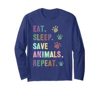 Vintage Eat Sleep Save Animaux My Dog Mom Dad Shelter Search Manche Longue
