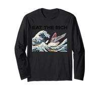 Vintage Eat The Rich Ukiyo-e Kanagawa Wave Ocean Lovers Manche Longue