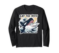 Vintage Eat The Rich Ukiyo-e Kanagawa Wave Ocean Lovers Manche Longue