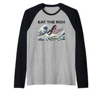 Vintage Eat The Rich Ukiyo-e Kanagawa Wave Ocean Lovers Manche Raglan