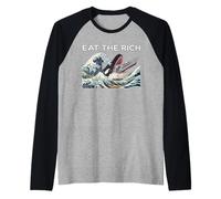 Vintage Eat The Rich Ukiyo-e Kanagawa Wave Ocean Lovers Manche Raglan