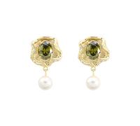 Vintage ébouriffé cadre Olive vert Zircon perle boucles d'oreilles, Baroque boucles d'oreilles pour la fête de mariage Bureau Datant