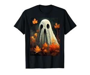 Vintage Effrayant Fantôme Drap Feuilles Automne Halloween T-Shirt