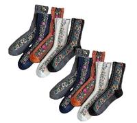 Vintage Embroidered Floral Socks,Floral Knitting Pattern Socks,Women's Floral Design Vintage Crew Socks Ethnic Jacquard Knit Set (10Pairs)