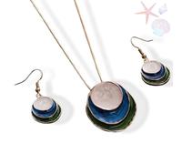 Vintage Enamel Jewelry Set Bohemian Enamel Three-layer Hoop Hollow Pendant Earring Set Jewelrys Sets Suitable for Casual Attire or Vacation (Blue)