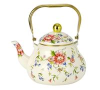 Vintage Enamel Tea Kettle,Thickened Enamel Teapot with Floral Design,Classic Floral Tea Kettles with Handle for Induction, Gas Stove, Home Kitchen Decor Gifts