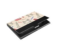 Vintage England London Big Ben Red Bus Crown Human PU Leather Stainless Steel Holder Card Holder Name Card Holder Slim Credit Wallet, Unisex Business Card Case Multi Card Case