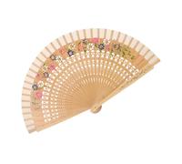Vintage Espagnol Éventail Pliable Floral, en Bois et Tissu Décoratif