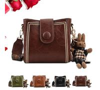 Vintage Fashion Bag with Adjustable Wider Shoulder Strap, Crossbody Bags for Women with Cute Rabbit Pendant (Coffee)