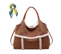 Vintage Faux Suede Tote Bag for Women,Top Handle Fall Purse Crossbody Bags,Two in One Brown Retro Shoulder Satchel (Brown)