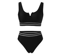 Vintage Femme Maillot de Bain Deux Pièces Ensembles Bikini Set Col V Elégant Swimwear Taille Haute Bikini Ensemble Froncé avec Contrôle du Ventre Ensemble De Swimwear De Plage Couleur (M)