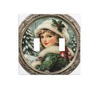 Vintage Femme Robe Verte Arbre de Noël Double Gang Toggle Plaque Murale Interrupteur Décor Taille Standard - 11,4 x 11,4 cm