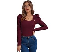Vintage Femmes pour T-shirt Couleur Basique Tops Col Carré Tops Décontracté Manches Longues pour Quatre Mers Femmes T-Shirt Manches Longues Mode Col Carré T-Shirt Rétro Pull Tops, a, XL