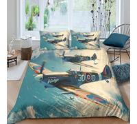 Vintage Fighter Planes Housse de Couette Microfibre 3 Pièces 3D Imprimée Hypoallergique War Aviation Art Linge de Lit avec Fermeture Éclair Ultra Douce for Enfants Garçons Filles Double（200x200cm）
